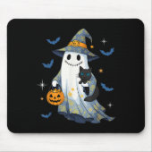 Halloween Ghost Witch Holding Black Cat Funny Hall Mousepad (Vorne)