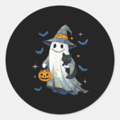 Halloween Ghost Witch Holding Black Cat Funny Hall Runder Aufkleber (Vorderseite)
