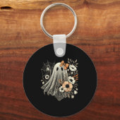 Halloween Ghost With Flowers Vintage Schlüsselanhänger (Vorderseite)