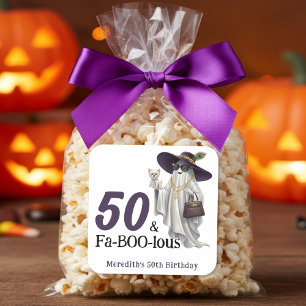 Halloween Ghost Women's Fabelous 50. Geburtstag Quadratischer Aufkleber