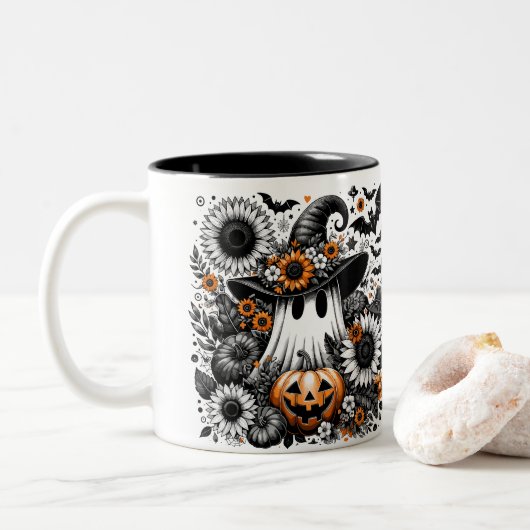 Halloween Ghost Zweifarbige Tasse (Mit Donut)