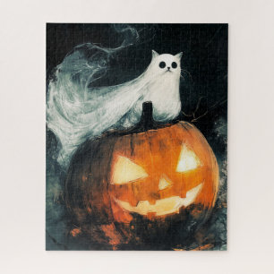 Halloween GhostCat und Kürbislaterne Puzzle