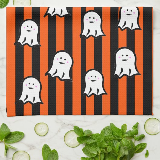 Halloween Ghosts and Stripes Geschirrtuch (Gefaltet)