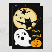 Halloween Ghosts & Bats Kid's Party Einladung (Vorne/Hinten)
