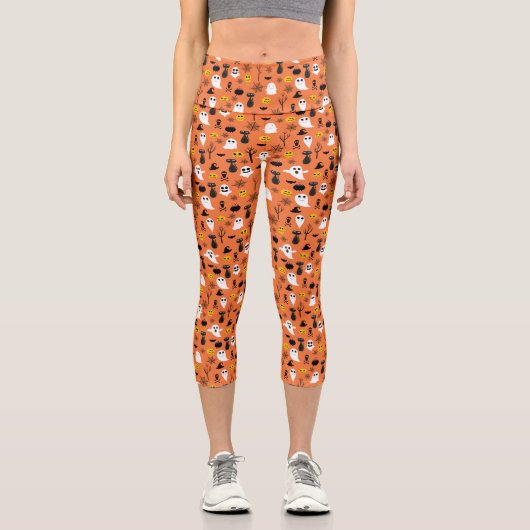 Halloween Ghosts Black Cats Spider Webs Spaß Capri Leggings (Vorderseite)
