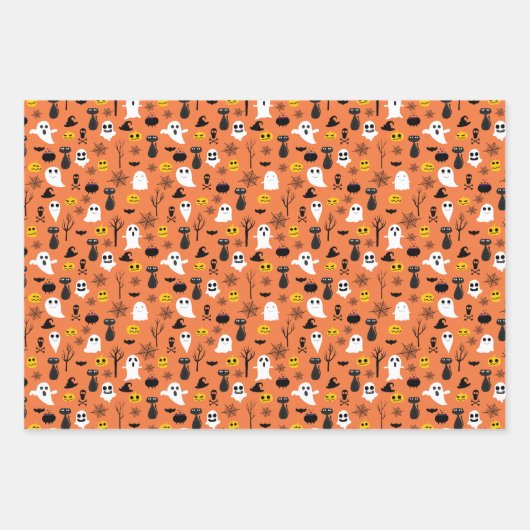 Halloween Ghosts Black Cats Spider Webs Spaß Geschenkpapier Set (Vorderseite 2)