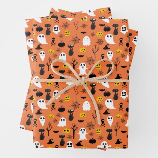 Halloween Ghosts Black Cats Spider Webs Spaß Geschenkpapier Set (Beispiel)