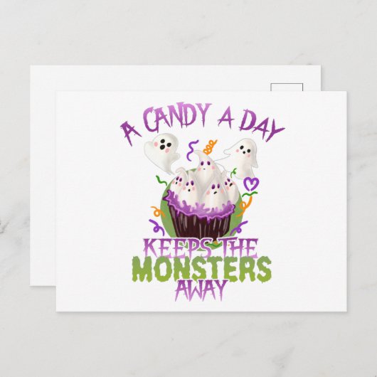 Halloween Ghosts Candy A Day Behalte Monster ab Postkarte (Vorne/Hinten)