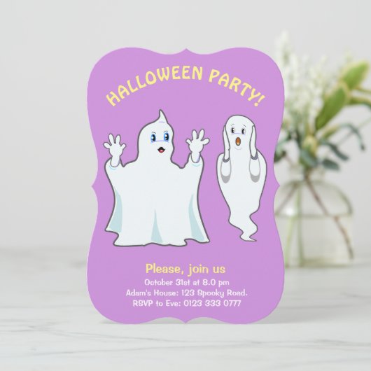 Halloween Ghosts in Violet Einladung (Stehend Vorderseite)