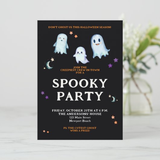Halloween Ghosts Moon Stars Family Zuhause Party S Einladung (Stehend Vorderseite)
