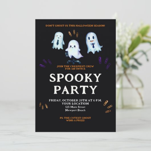 Halloween Ghosts Office-Party Einladung (Stehend Vorderseite)