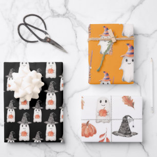 Halloween Ghosts Pumpkin Watercolor Wrapping Paper Geschenkpapier Set