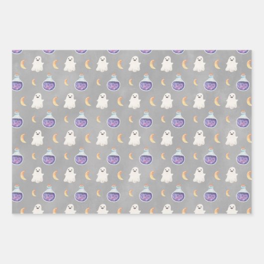 Halloween Ghosts Pumpkins Pattern Wrapping Paper Geschenkpapier Set (Vorderseite 3)
