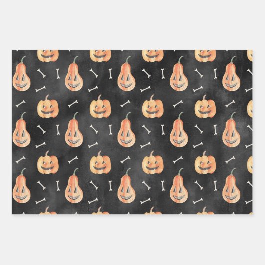 Halloween Ghosts Pumpkins Pattern Wrapping Paper Geschenkpapier Set (Vorderseite 2)
