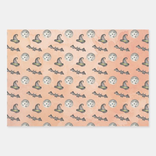 Halloween Ghosts Pumpkins Pattern Wrapping Paper Geschenkpapier Set (Vorderseite)