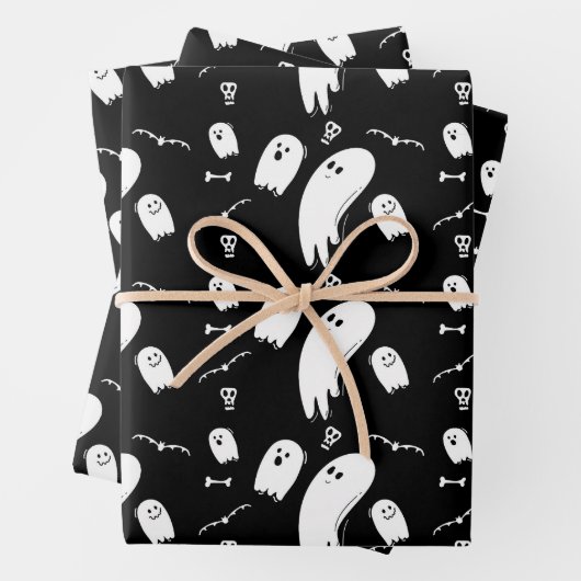 Halloween Ghosts Schwarz-weiß Geschenkpapier Set (Beispiel)