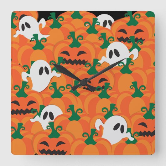 Halloween Ghosts Spuk Pumpkin Quadratische Wanduhr (Vorderseite)