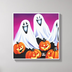 Halloween Ghosts und Pumpkins Leinwanddruck