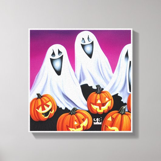 Halloween Ghosts und Pumpkins Leinwanddruck (Vorderseite)