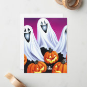 Halloween Ghosts und Pumpkins Mitteilungskarte (Vorderseite/Rückseite Beispiel)