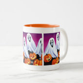 Halloween Ghosts und Pumpkins Zweifarbige Tasse (VorderseiteRechts)