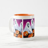 Halloween Ghosts und Pumpkins Zweifarbige Tasse (Vorderseite Links)