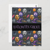 "Halloween Ghoul" Graues Halloween-Muster Postkarte (Vorne/Hinten)