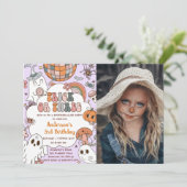 Halloween Ghouls Drei Geburtstagsparty Einladung (Stehend Vorderseite)