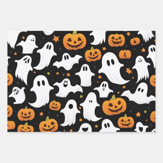 Halloween Gift Wrap Pumpkin Ghost Bat Paper Geschenkpapier Set (Vorderseite)