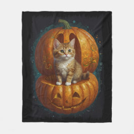 Halloween Ginger Tabby Kitten Leben in einem Kürbi Fleecedecke