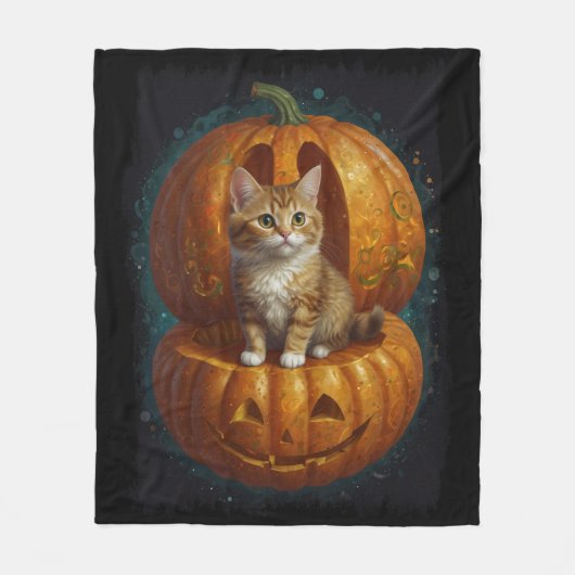 Halloween Ginger Tabby Kitten Leben in einem Kürbi Fleecedecke (Vorderseite)
