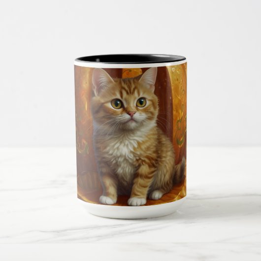 Halloween Ginger Tabby Kitten Leben in einem Kürbi Tasse (Zentrum)