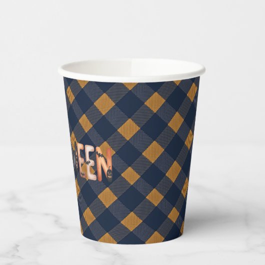 Halloween Gingham Lettering Pappbecher (Links)