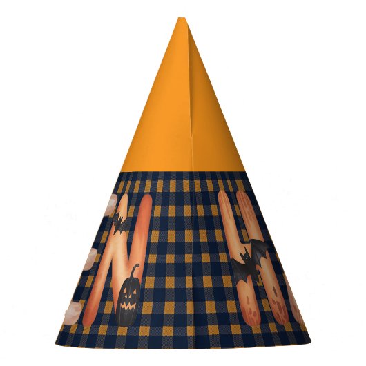 Halloween Gingham Lettering Partyhütchen (Rückseite)
