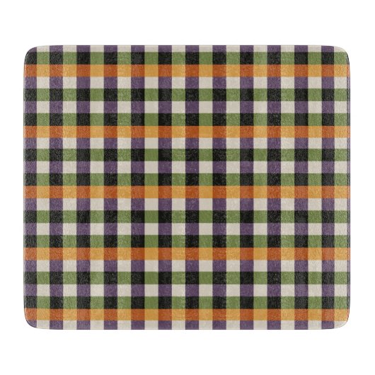 Halloween-Gingham-Muster, lila und schwarz Schneidebrett (Vorderseite)