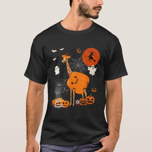 Halloween Giraffe Kostüm Horror Pumpkin Boo Ghost T-Shirt (Vorderseite)