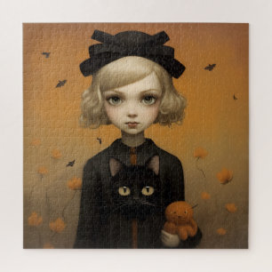 Halloween Girl and Cat Puzzle