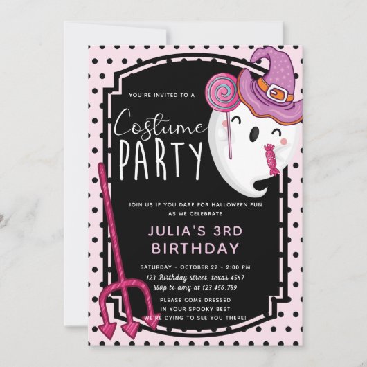 Halloween Girl Birthday Costume Party Einladung (Vorderseite)