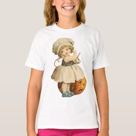 Halloween Girl Carving Apple T-Shirt