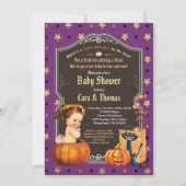 Halloween Girl Dusche lila Goldorange Einladung (Vorderseite)