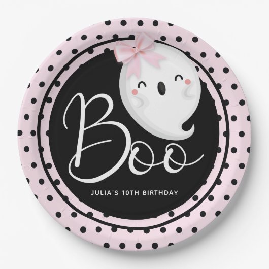 Halloween Girl Geburtstag Pink Black Personalisier Pappteller (Vorderseite)