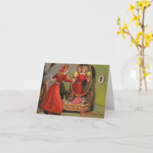Hallowe'en Girl Mirror Reflection Vintag Karte