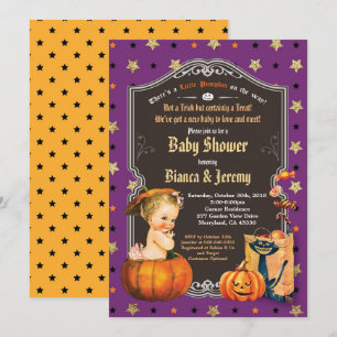 Halloween-Girl-Paare duschen lila Gold Einladung