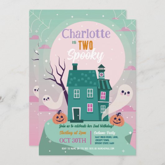 Halloween Girls 2. Two Ghosts House Party Spuk Einladung (Vorne/Hinten)