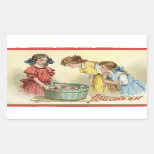 Halloween Girls Bobbing für Äpfel Vintag Rechteckiger Aufkleber