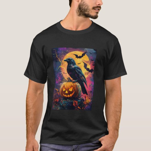 Halloween Girls Design Boys Crow Pumpkin Kids Hall T-Shirt (Vorderseite)