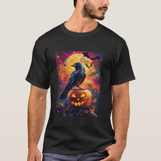 Halloween Girls Design Boys Crow Pumpkin Kids Hall T-Shirt (Vorderseite)