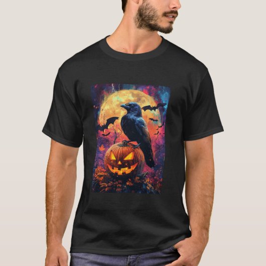 Halloween Girls Design Boys Crow Pumpkin Kids Hall T-Shirt (Vorderseite)
