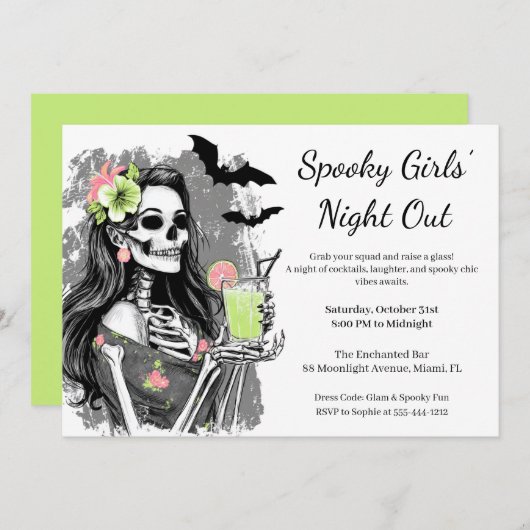 Halloween Girls Night Out | Spooky Cocktail Party Einladung (Vorne/Hinten)