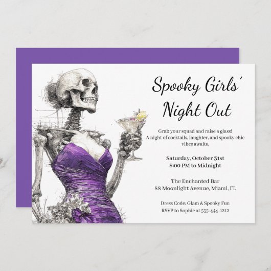 Halloween Girls Night Out | Spooky Cocktail Party Einladung (Vorne/Hinten)